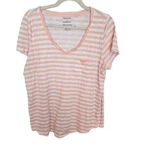Torrid Top V Neck Top Plus Size Top Striped T Shirt Classic Fit T Shirt 1X Peach